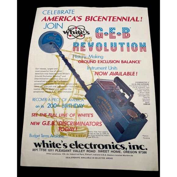 Coinmaster V Metal Detector Print Ad Vtg 70s Whites Electronics Sweet Home OR - Picture 1 of 6